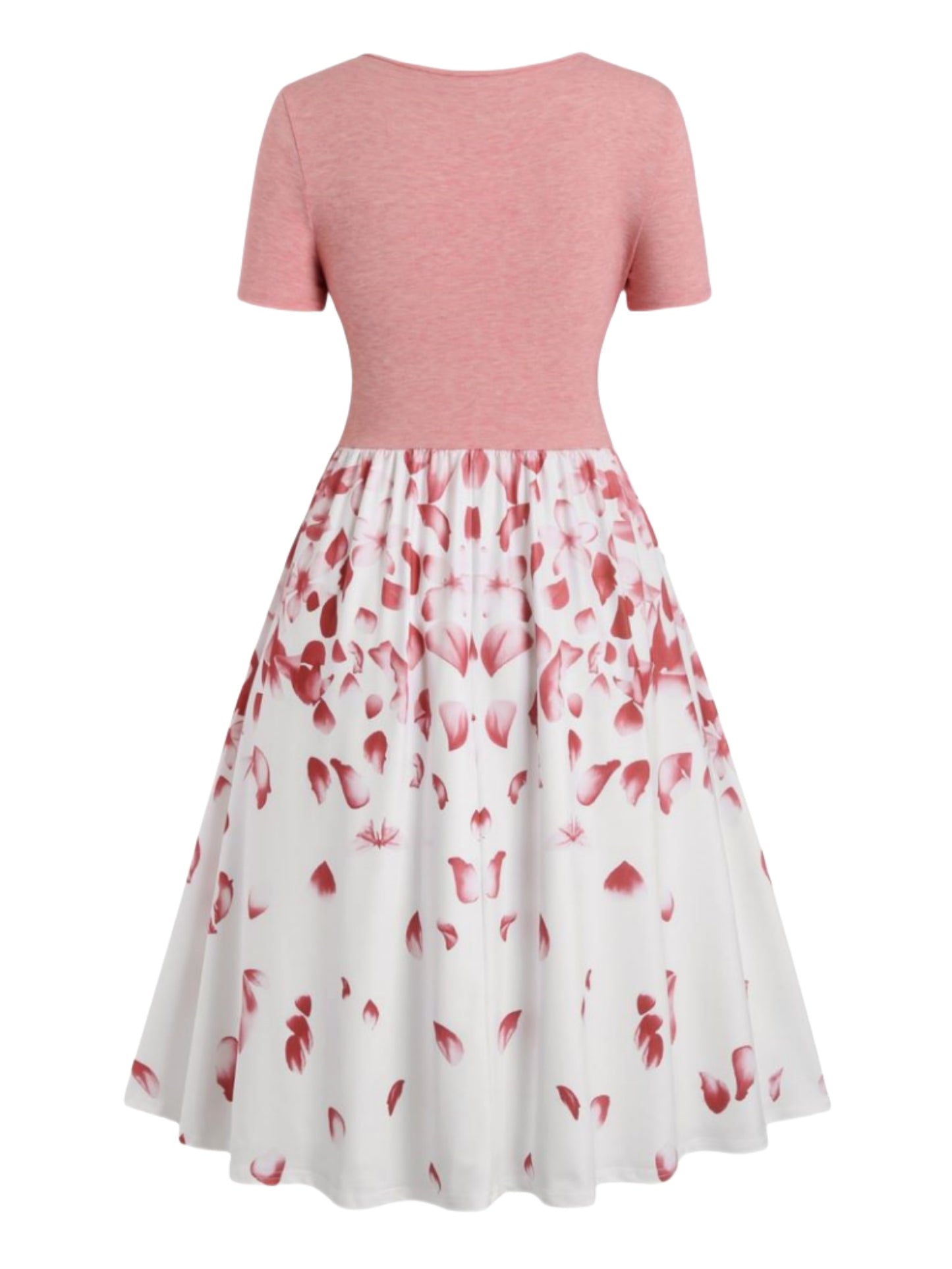 Women's Flower Print Heart Ring A-line Dress V-neck Short Sleeve Dress, Flower Print