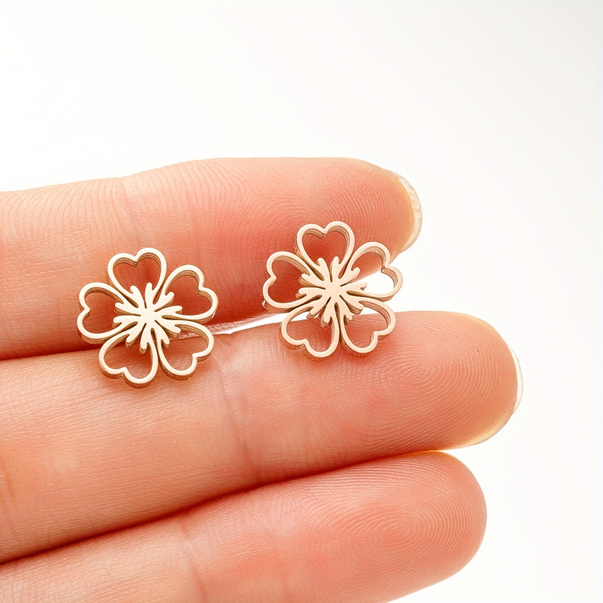 1 Pair Plum Blossom Stainless Steel Stud Earrings, Lucky Flower Earrings Jewelry Birthday Gift For Men Women