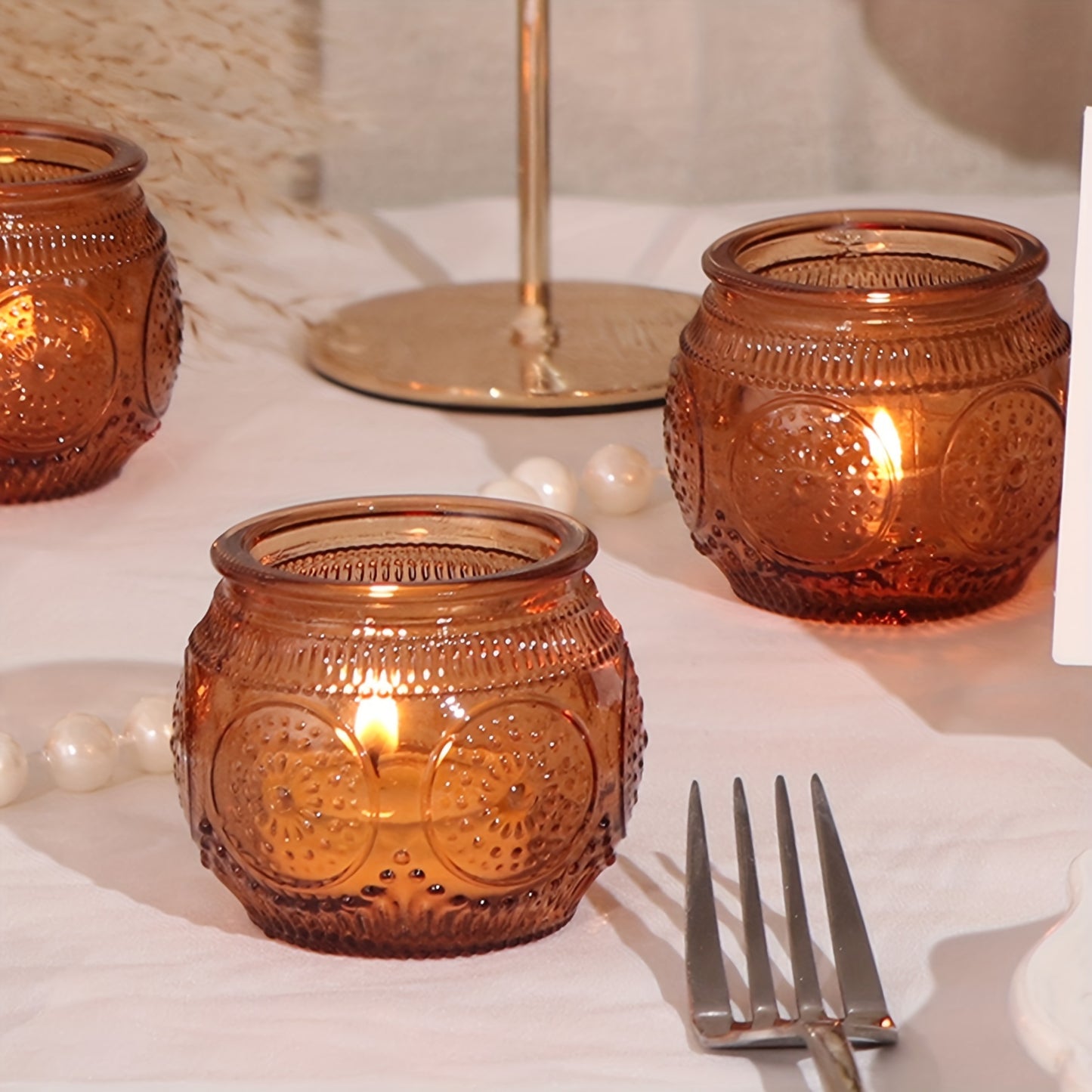 Glass Tea Light Candle Holders, Polished Finish, Flower Theme, Tabletop Mount, Versatile for Wedding, Shower, Party Decoration, Ideal for Christmas, Halloween, Easter, Thanksgiving, Valentine'S Day