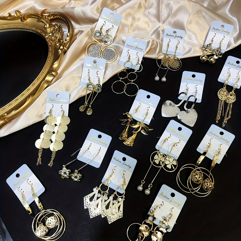 10 Pairs of Fashionable And Elegant Long Hook Women'S Earrings Flower Leaf Water Drop Design Luxury Drop Earrings Party Jewelry Set