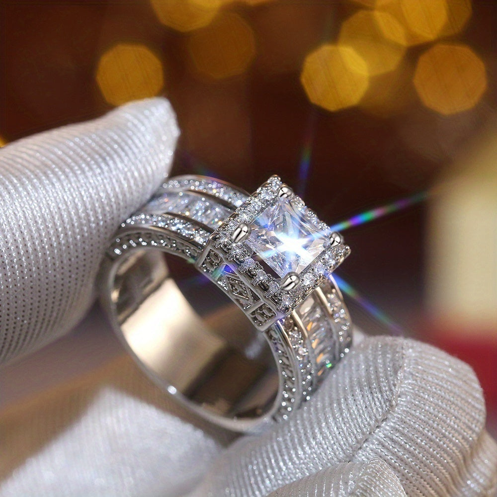 Elegant Square Cut Zirconia Engagement Ring with Sparkling Cubic Zirconia - Versatile for Men & Women, Ideal for Valentine'S Day, Eternity, and Wedding Jewelry, Eternity Ring|Luxurious Setting, Zirconia Ring