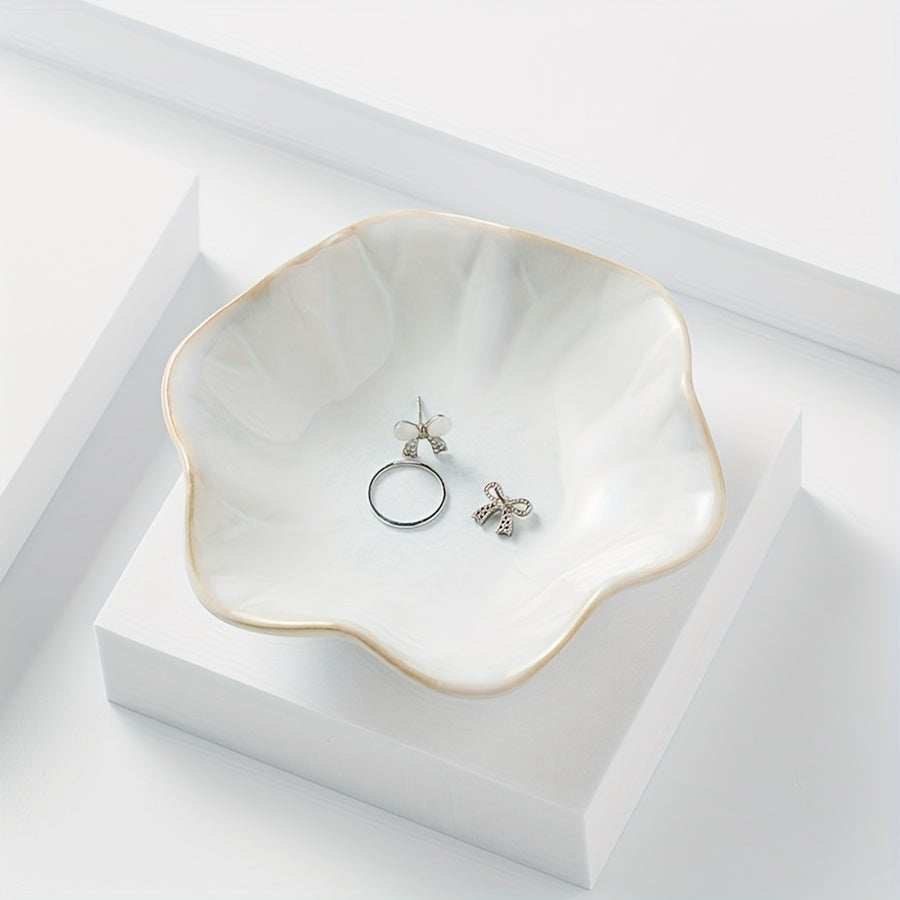 1pc Elegant Ceramic Flower Plate with Smooth Edges Suitable for Jewelry, Cosmetics, Keys & Trinkets - Decorative Dishes for Home, Bathroom, Dresser, Desk - Multi- Tableware, Jewelry Trays