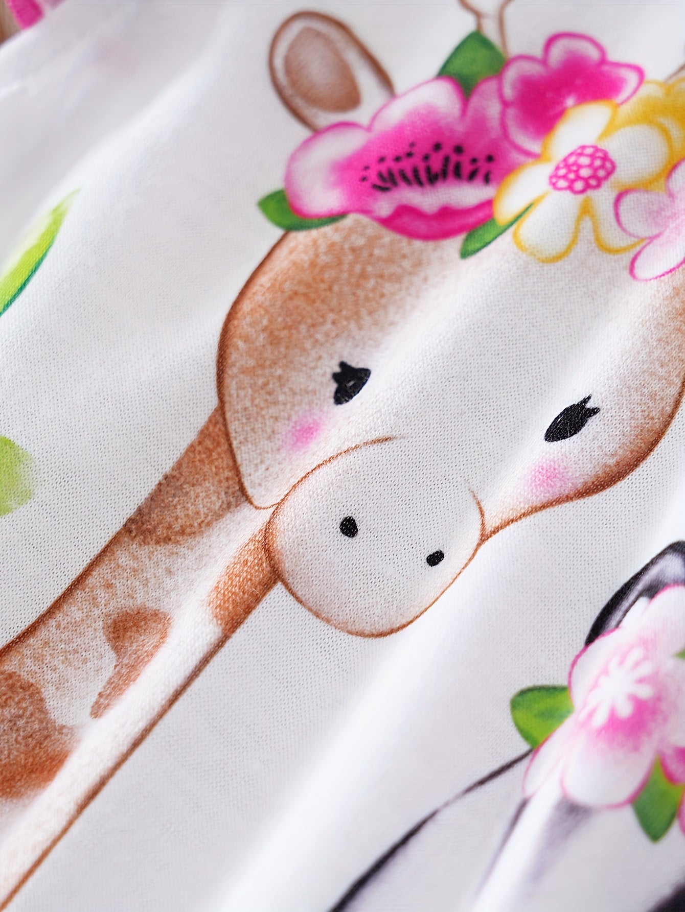 Baby Girls' Casual Romper - Cartoon Deer Print, Crew Neck, Polyester Knit Fabric with Slight Stretch - Summer Outdoor Wear | Flutter Sleeves | Hand Wash Only