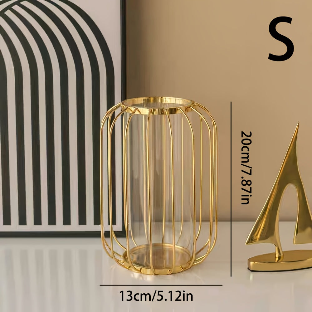 Creative Light Luxury Metal Glass Vase Dining Table Iron Art Vase Decoration Home Living Room Dry Flower Arrangement Ornaments