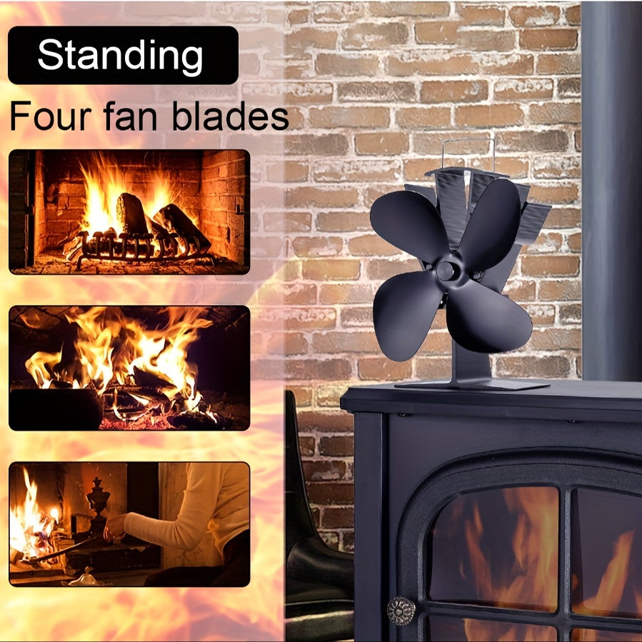 1pc heat powered stove fan, Energy-Efficient 4-Blade Fireplace Fan for Home Comfort and Energy Savings