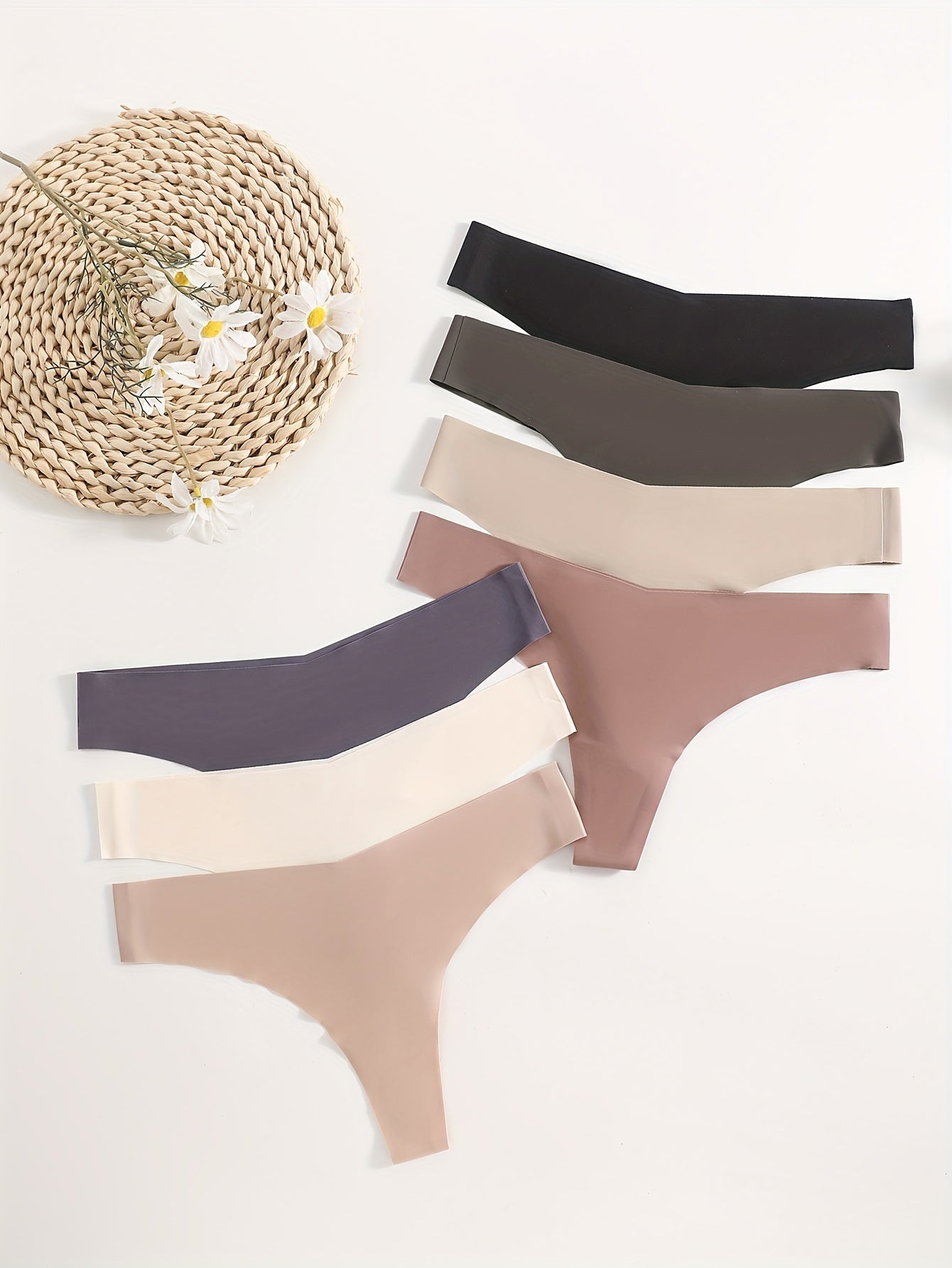 7pcs Ultra-Soft Seamless Thongs - Stretchy, Comfy, Breathable, and Sweat-Wicking Intimates Panties for Women - Lingerie and Underwear with Smooth Edges and Invisible Look