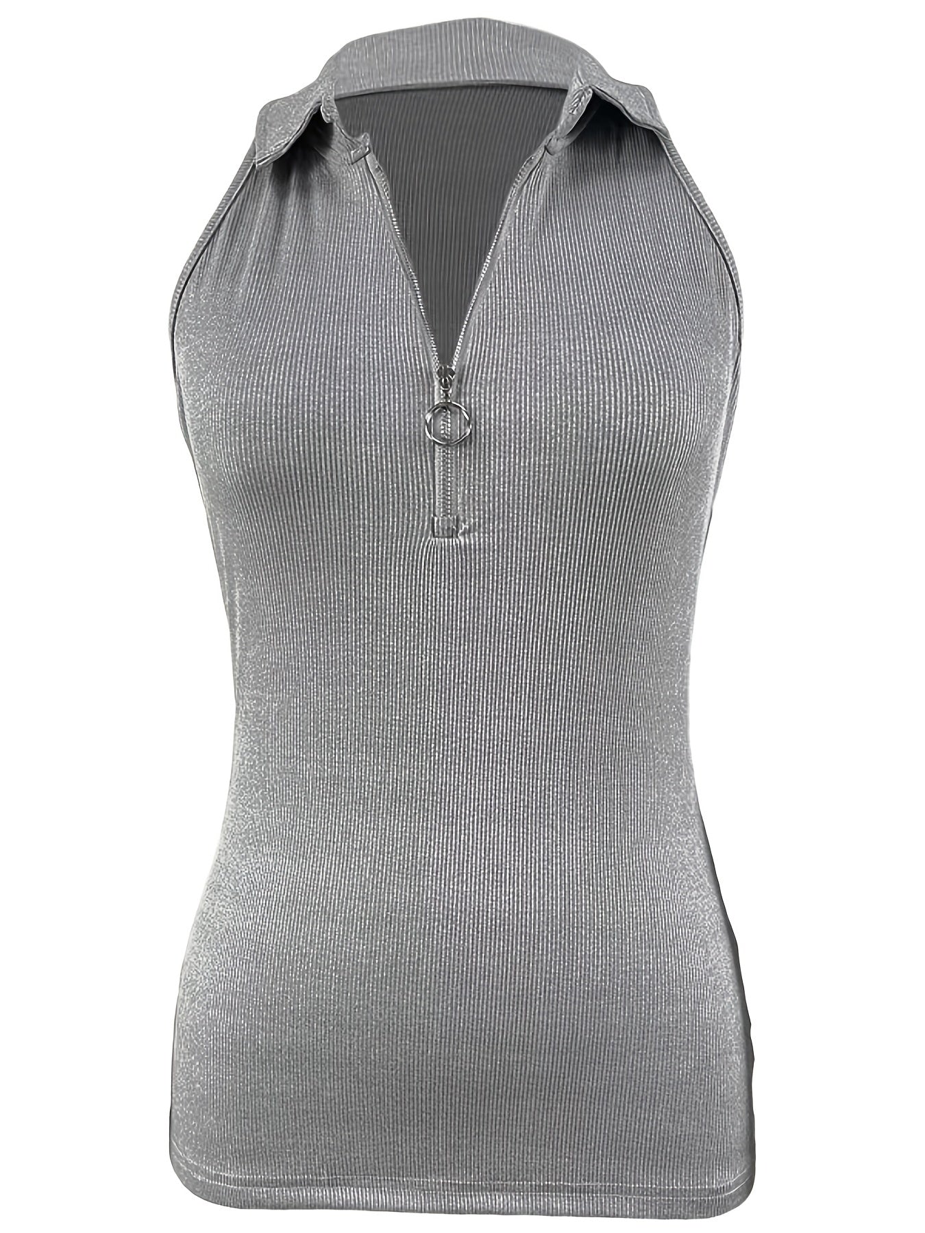 Women's Summer Slim-Fit Zip-Front Collar T-Shirt - Solid Color X-Line Short Sleeve Blouse, Medium Stretch Casual & Dressy Outfits