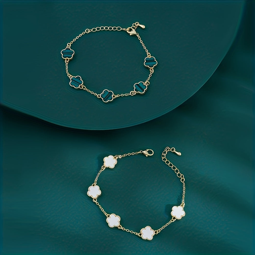 2pcs Flower Thin Chain Bracelet Set Elegant Hand Chain Jewelry Decoration For Women Daily Wear