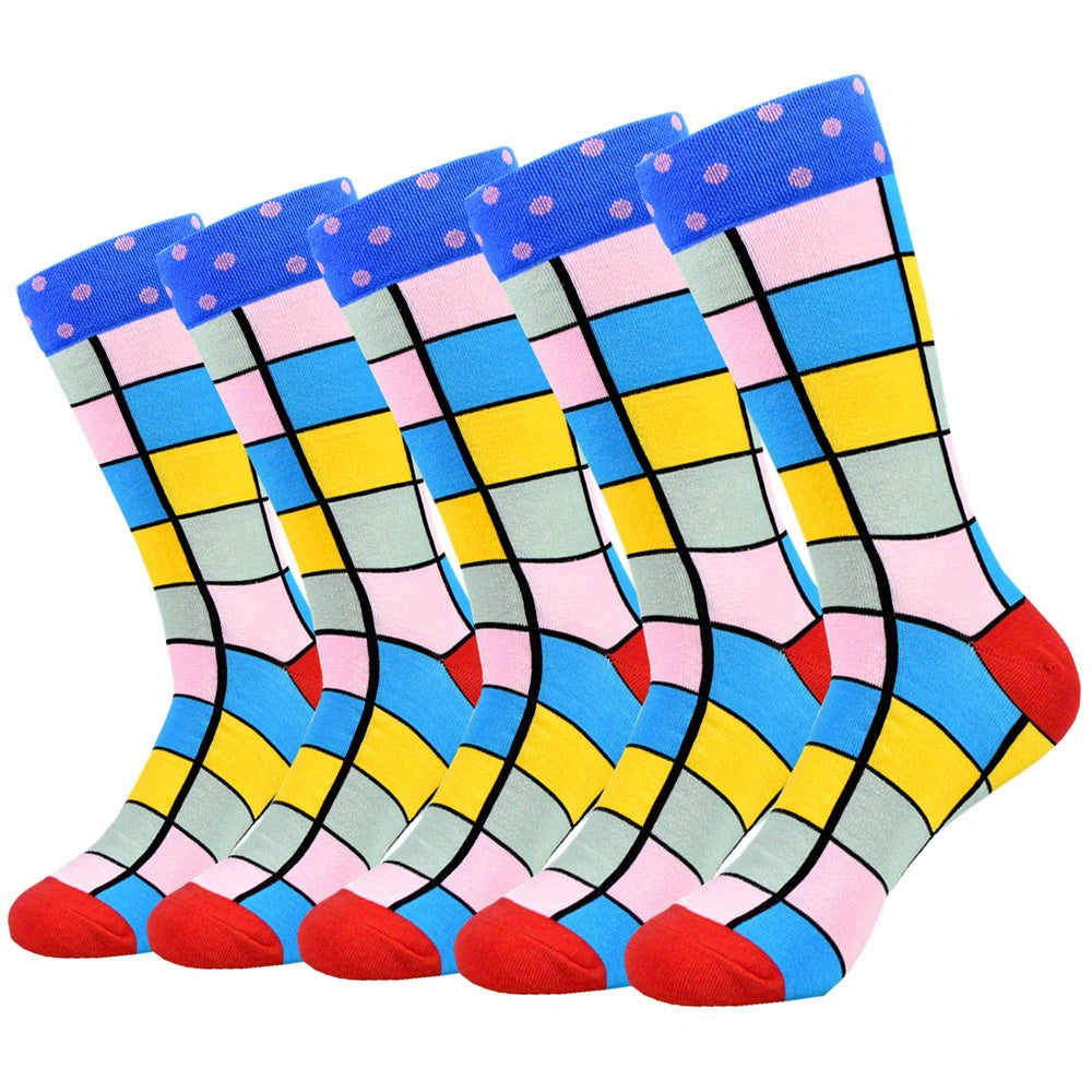 5-Pair Unisex Cool Colorful Novelty Fun Casual Couple Socks, Fun Accessories, Matching Socks, Playful Pattern, Quirky Style, Socks, Comfortable Fit, Fashion Socks, Stylish Footwear, Young Adults, Couples Gift