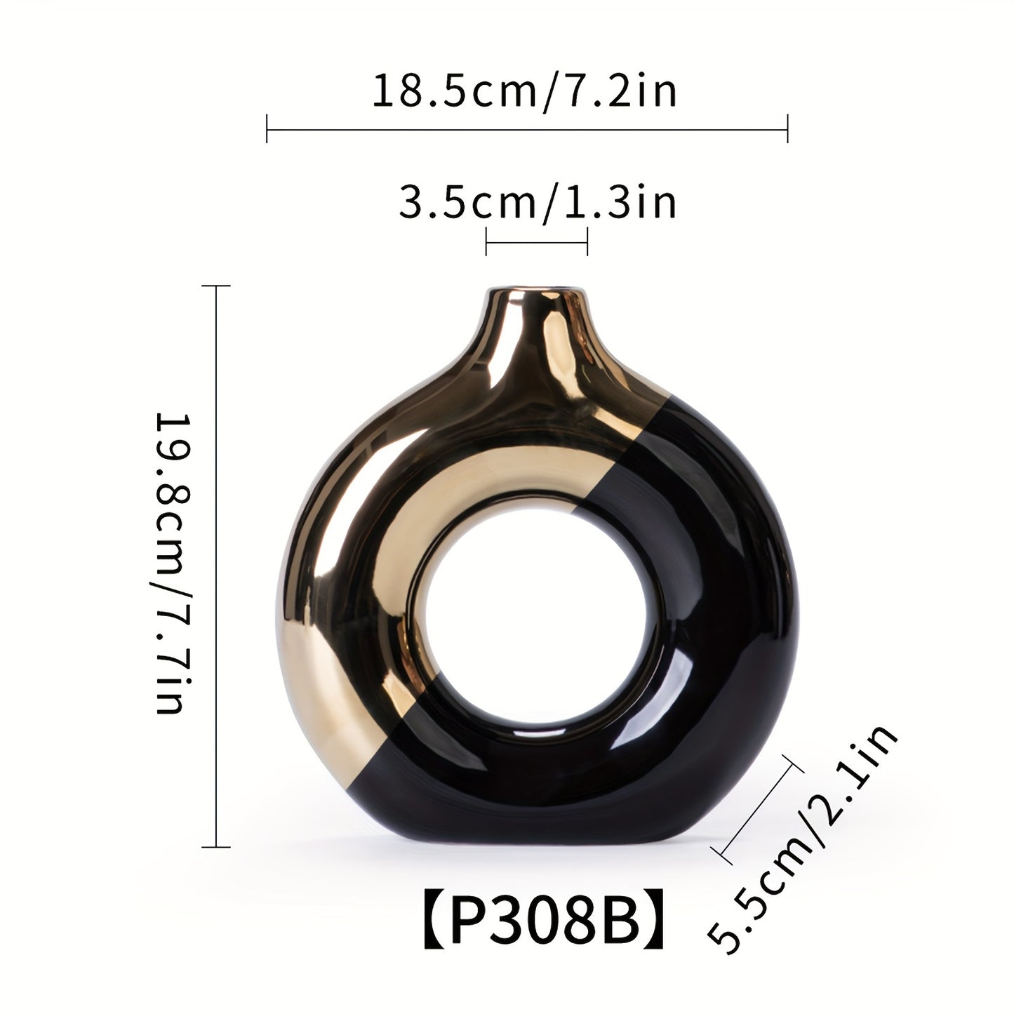 Chic Modern Ceramic Vase in Black, Golden & White - Geometric Design for Home Decor | Ideal for Dried Flowers, Fresh Blooms & Greenery | Perfect for Office, Living Room, Entryway, or Study Desk