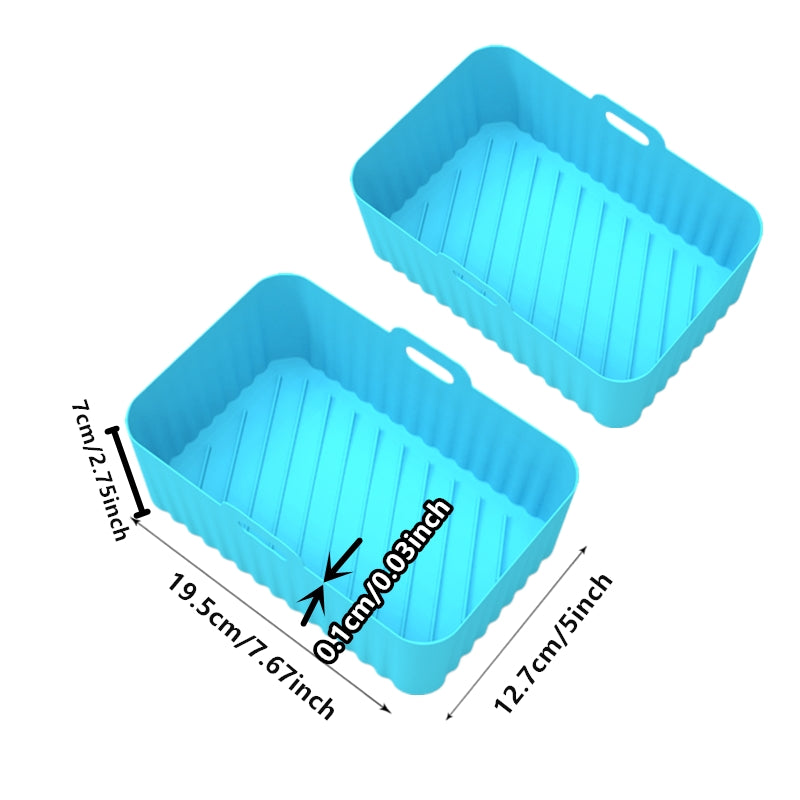 1/2pcs Square Air Fryer Silicone Pots - Reusable Non-Stick Baking Trays with Handles, High-Temp Resistant Oven & Air Fryer Liners, 19.48x12.7x6.99 cm, Easy Clean (Black/Red/Blue/Grey), Air Fryer Silicone Liners
