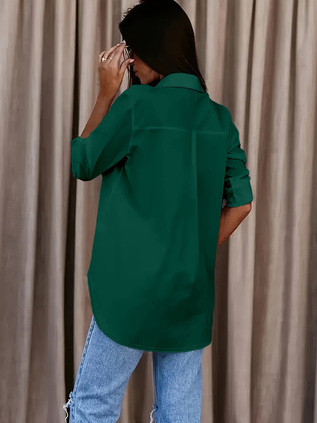 Solid Button Front Shirt, Casual Turn Down Collar Office Work Shirt, Women's Clothing