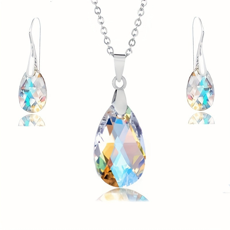 [Fashionable Jewelry] Fashionable Jewelry Set | Colorful Crystal Drop Earrings And a Pendant Necklace