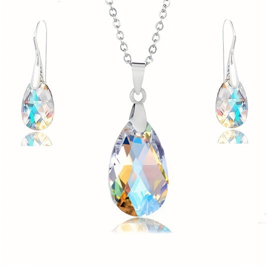 [Fashionable Jewelry] Fashionable Jewelry Set | Colorful Crystal Drop Earrings And a Pendant Necklace