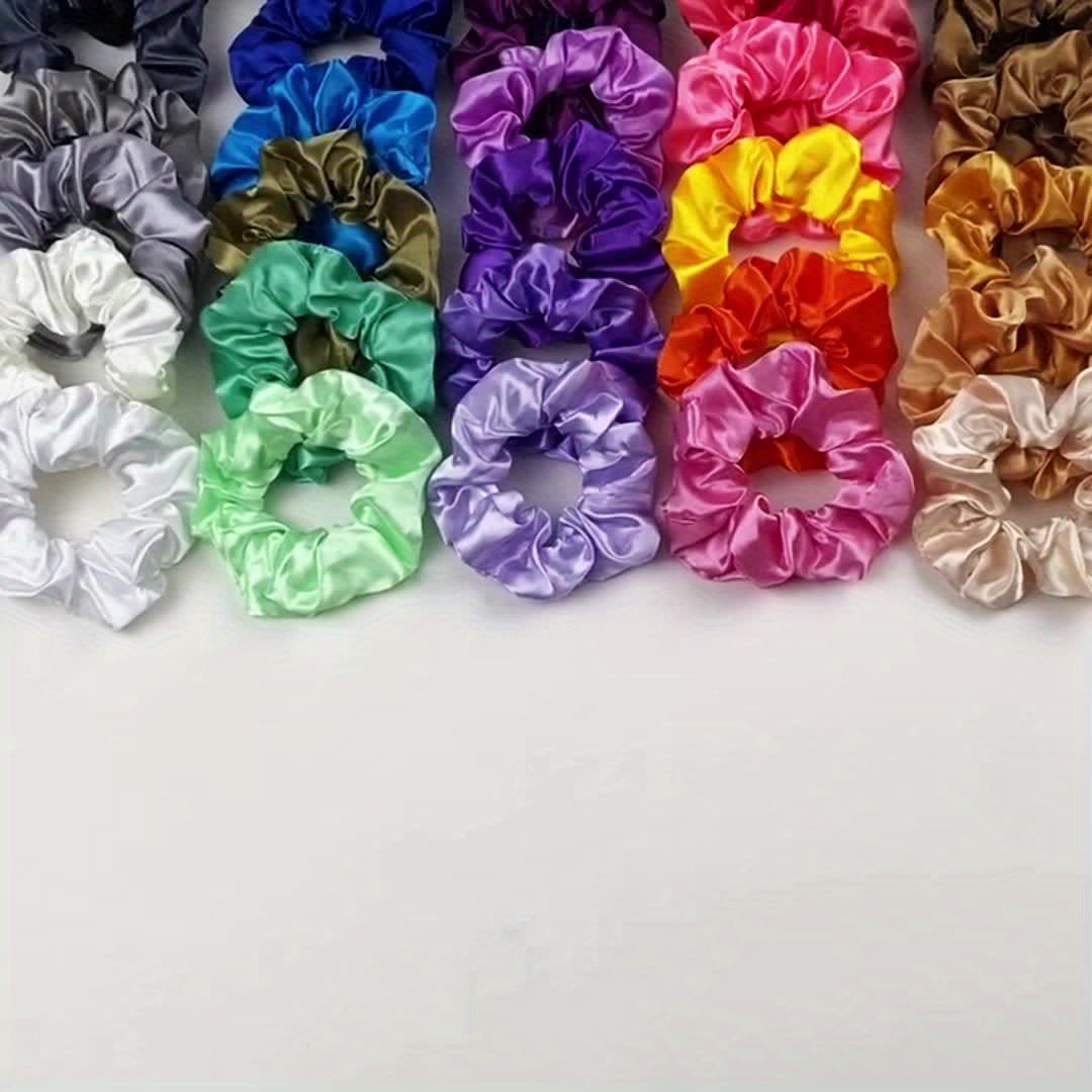 30pcs Solid Color Stain Hair Scrunchies For Women   Sleep, Soft Imitation Silk Scrunchie, Fit For Curly Fine Thick Thin Hair