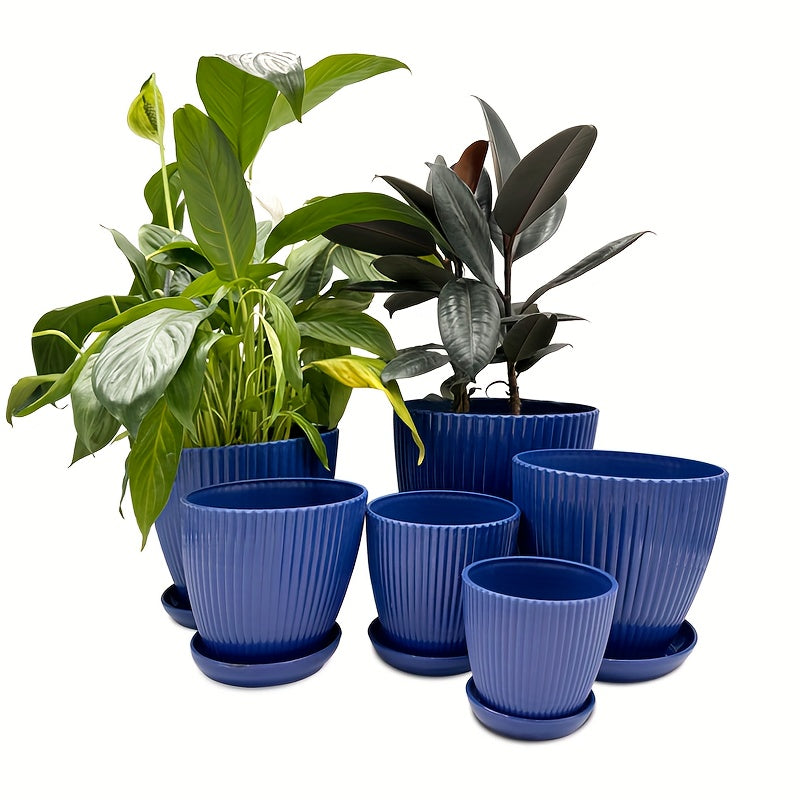 6 Packs, 19.05/16.76/14.73/12.7/10.92/8.89 Cm Flower Pots, Thick Sturdy Plastic Planters, Indoor/Outdoor 6 Sizes Plant Pots With Drainage Holes And Saucers (6 Sizes)