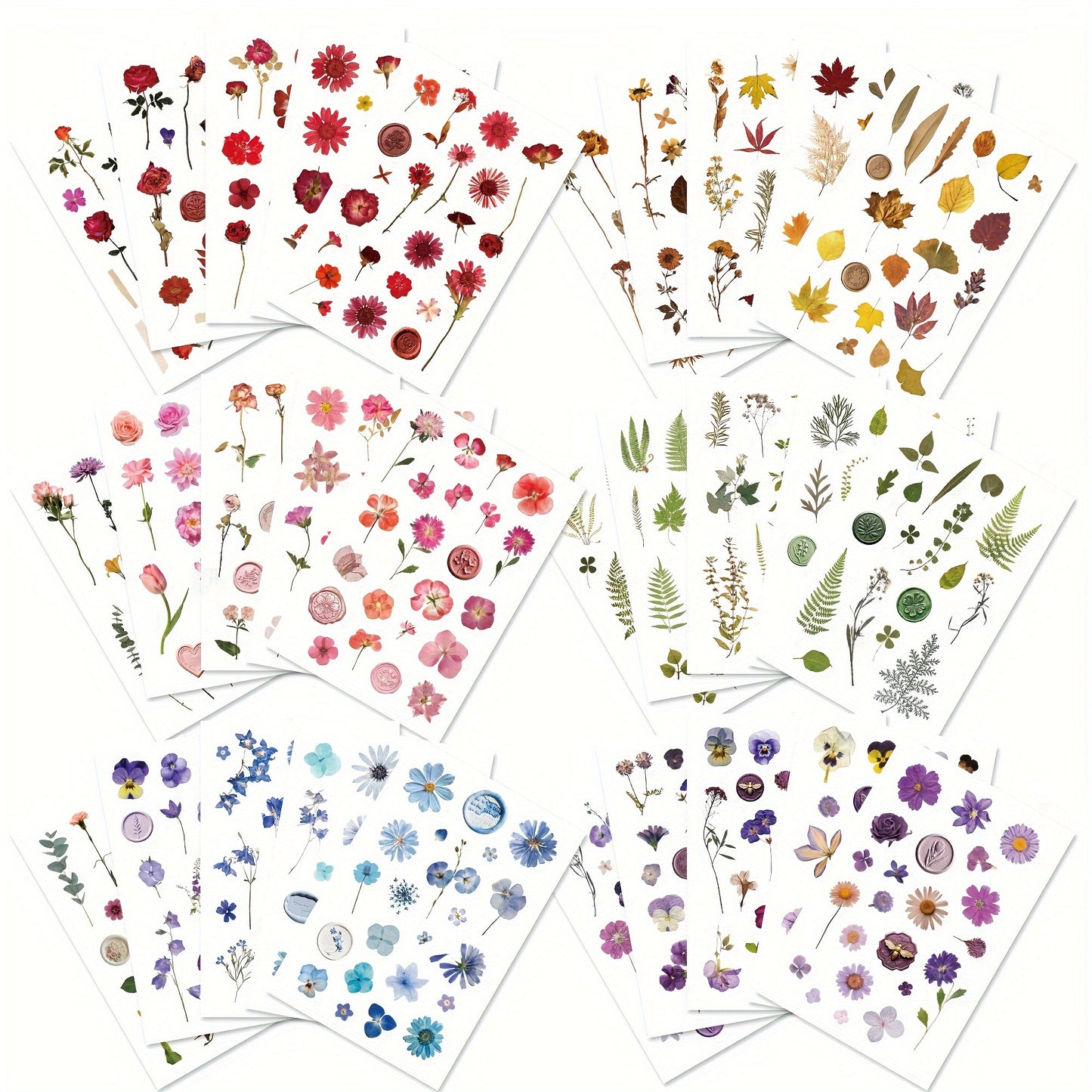 750pcs (40 Sheets) PET Resin Flower Stickers Kit - Watercolor Rub-On Resin Botanical Decals, Irregular Shapes with Roses, Daisies, Lavender, Tulips, Lilies for Scrapbooking, Junk Journals, Planners, Plasticky-like Layering