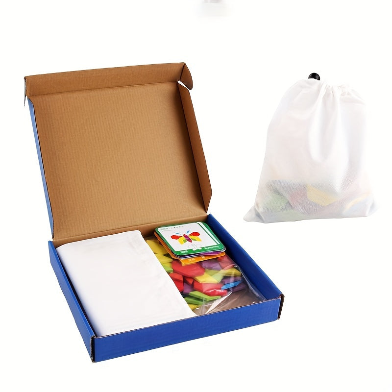 155-Piece Large-Scale Wooden Geometric Tangram Puzzle Board Toy Set - Develops Problem-Solving Skills, Enhances Spatial Awareness, and Fosters Creative Thinking - Perfect for Early Childhood Education and Home Learning