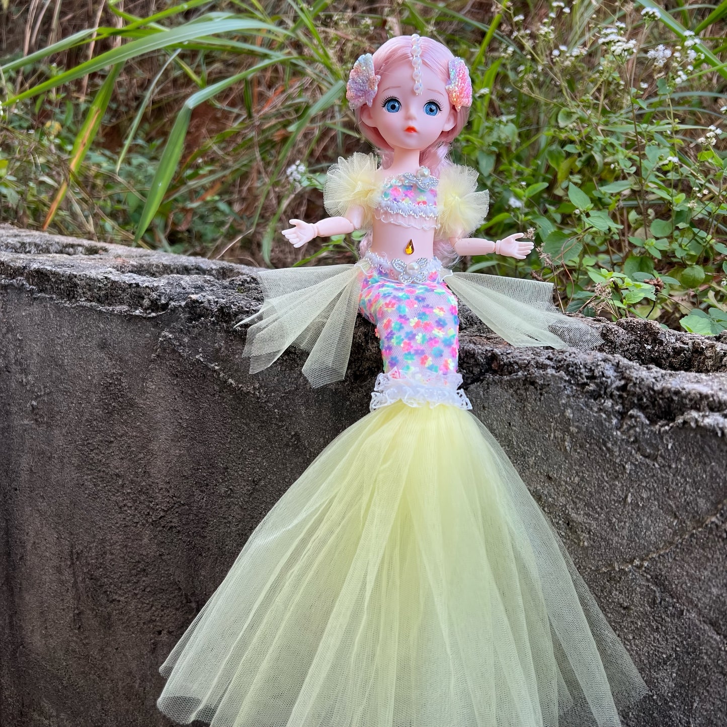 45cm/17.72inch Mermaid Doll Girl Toy Blue Eyed Children's Princess Doll Wedding Dress Doll Family Birthday Gift Fish Tail Can Be Unfolded, Christmas/Halloween/Thanksgiving Gift