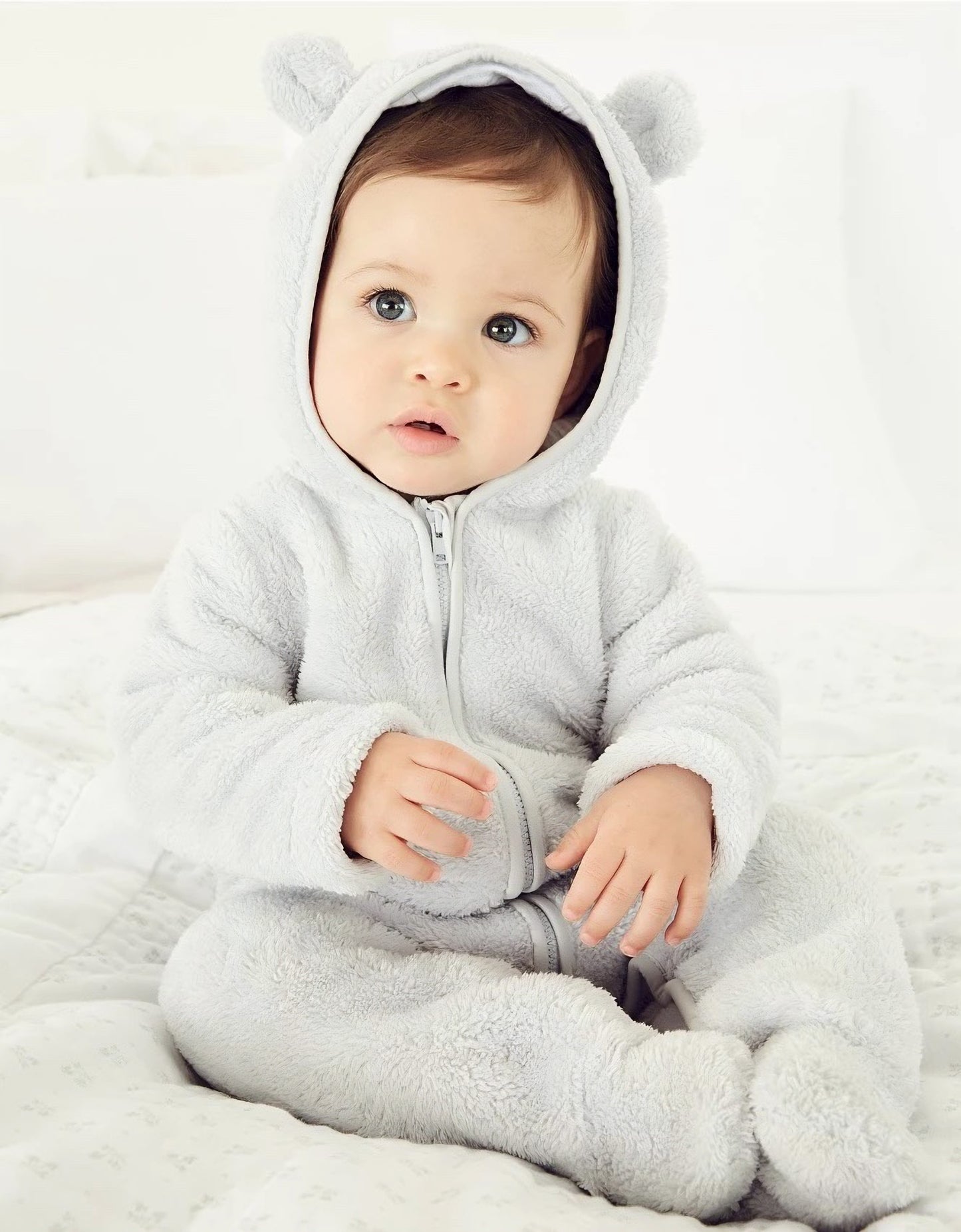 Skytwo Cozy Navy Blue Polar Fleece Baby Jumpsuit with Cute Bear Ears Hood - Soft, Warm, Windproof, Easy-Diaper Zipper, Elastic Cuffs for Winter Comfort, Baby Romper, Perfect for Outdoor