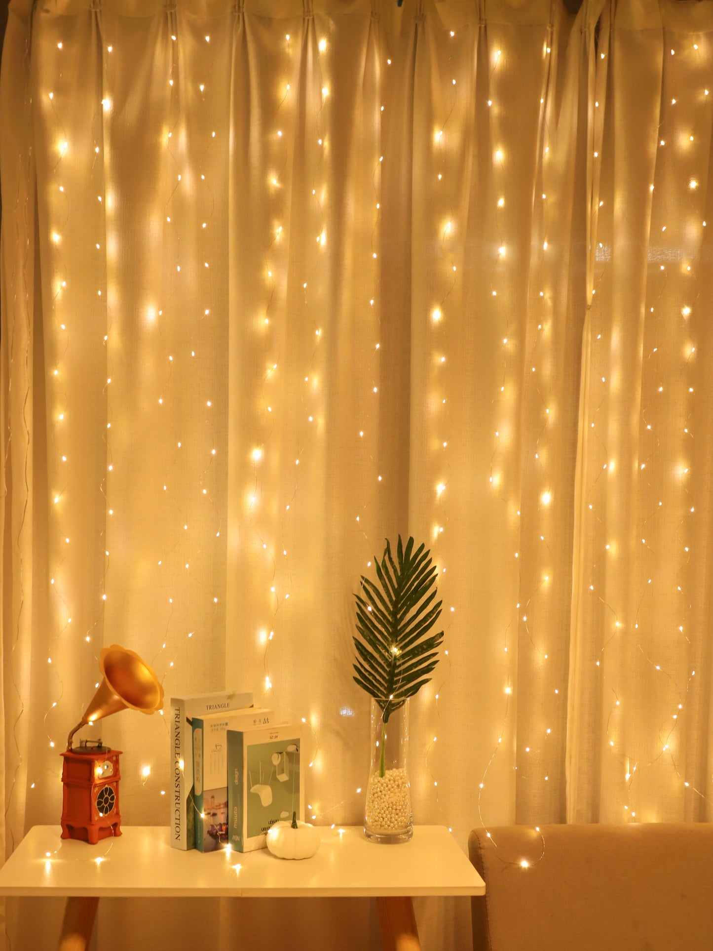 1pc, 200 LED Curtain Lights 199.95cm, Hanging Window Lights, Fairy Lights, Bedroom Decor, Indoor Decor, Christmas Holiday Party Supplies, Party Decor, Festival Decor Not Include Batteries, Halloween