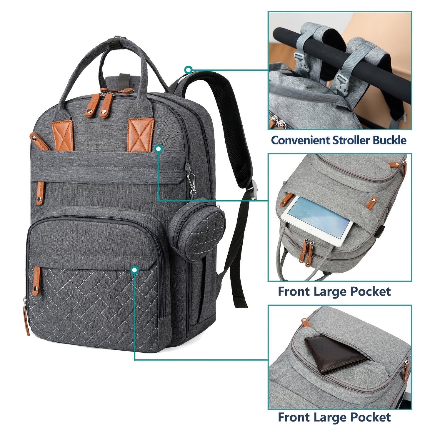 Lamroro Diaper Bag Backpack | Multifunction Travel Back Pack with Stroller Straps & Pacifier Case, Unisex and Stylish, Polyester, Zipper Closure, Utility Pocket, Mixed Color, Ideal for Registry and Shower Gifts