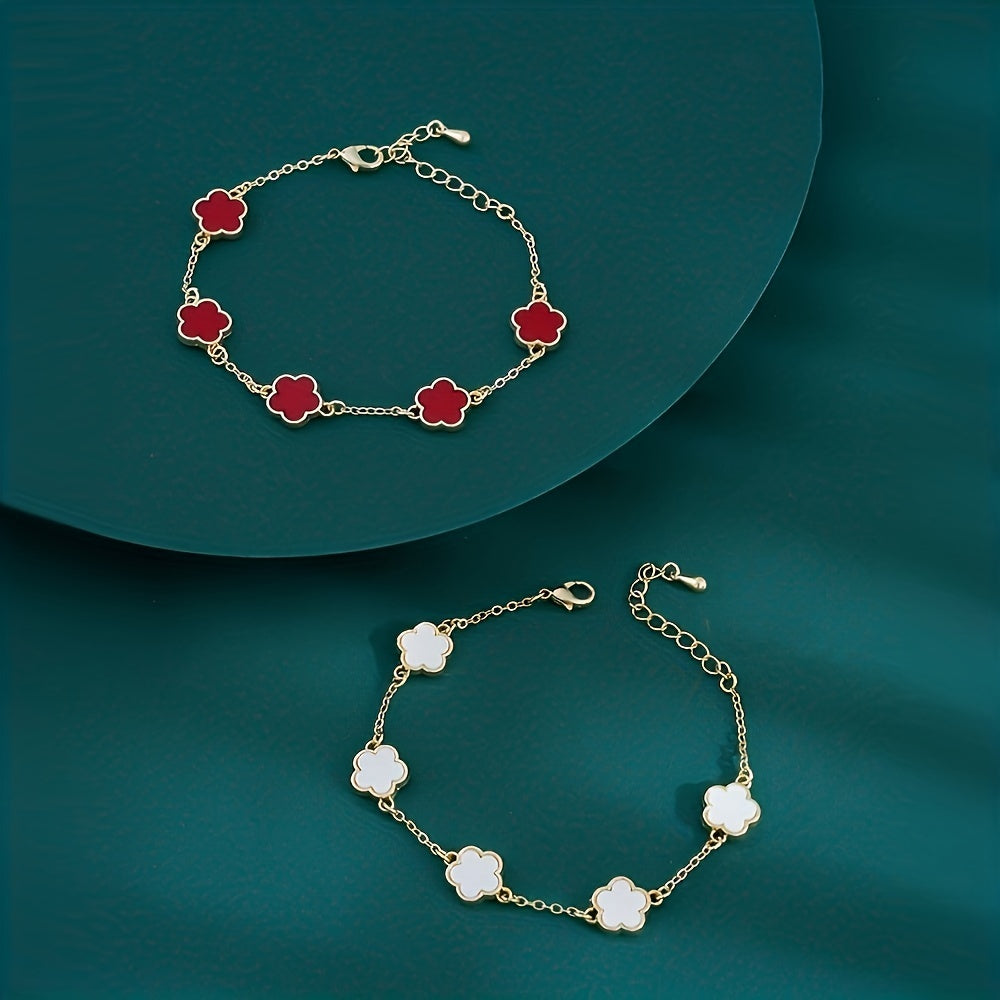 2pcs Flower Thin Chain Bracelet Set Elegant Hand Chain Jewelry Decoration For Women Daily Wear