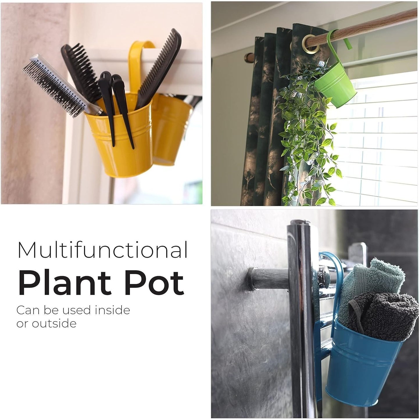Hanging Plant Pots Large Metal Flower Pot Vase Bucket Fence Hanging Garden Planter With Drainage Hole For Balcony Home Decor (10pcs with Assorted 10 Colours)