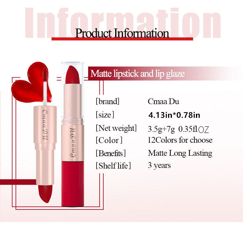 Long-Lasting 3-Color Lipstick & Lip Gloss Set - Double Headed Design for Natural, Lustrous Texture - Perfect Valentine's Day Gift for Women Valentine's Day Gifts