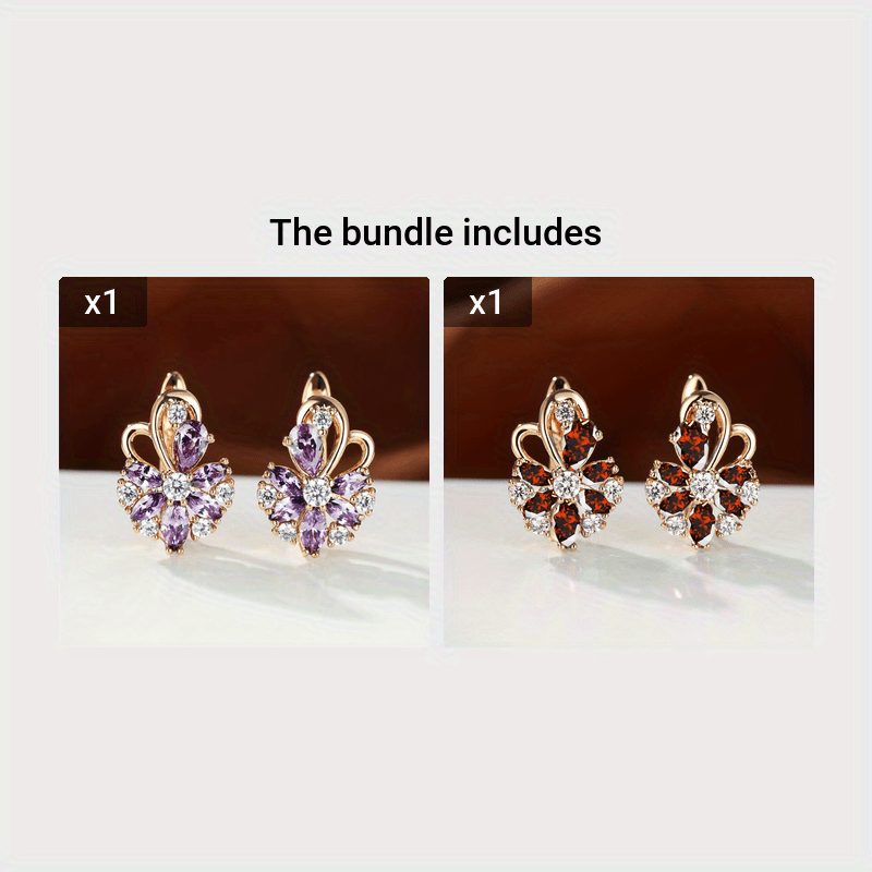 Flower Shape zirconia Clip On Earrings 18K Gold Plated Ornament For Women Girls