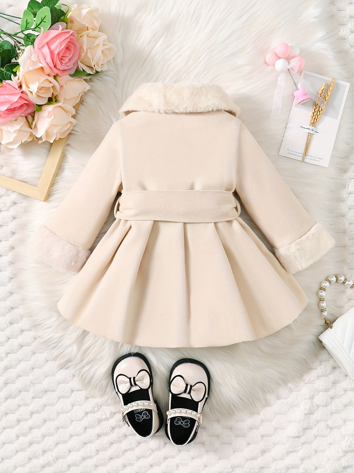 Fashionable And Versatile Coat for Baby Girls in Autumn And Winter, a Perfect Mother'S Day Gift. Adorable Plush Coat with a Bow And Collar, Designed for a Sweet Princess Look. Soft And Comfortable Outerwear to Keep Baby Warm