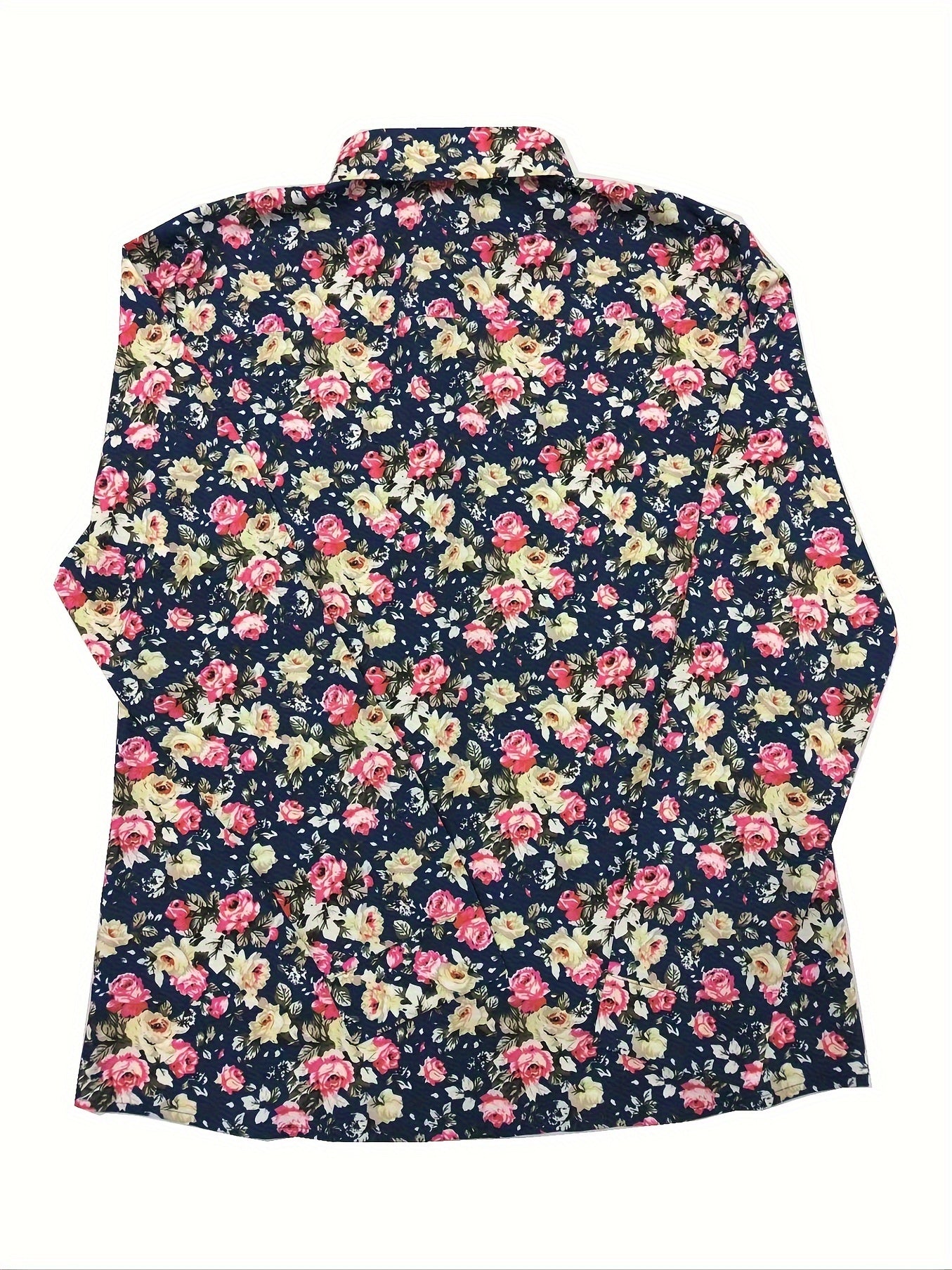 Retro Style Flower Print Men's Casual Long Sleeve Button Up Lapel Shirt, Spring Fall
