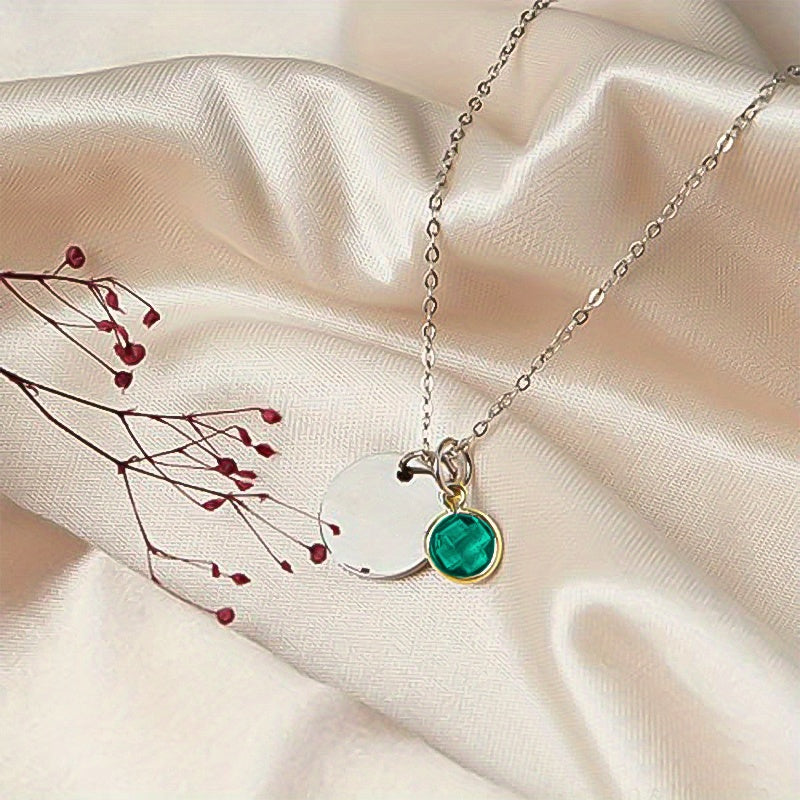 Birth Flower Engraved Necklace - Personalized Name Necklace with Birthstone and Customizable Record Time - Unique Mom Grandma Gift Idea with 12 Varieties of Birth Gemstones