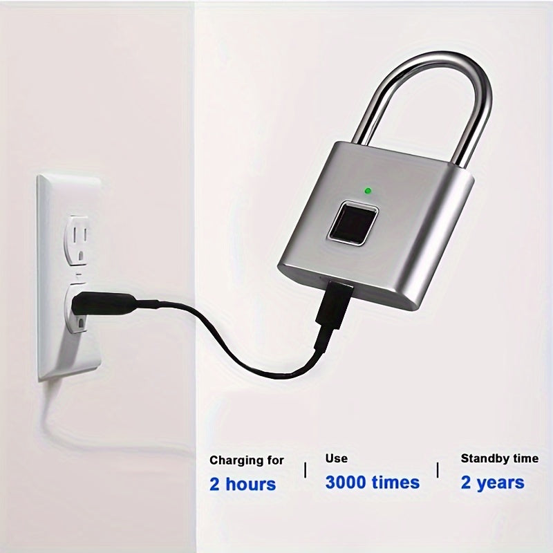 Mini Smart Fingerprint Padlock Keyless Biometric Lock with Fingerprint Unlock, USB-Rechargeable Battery, IP56 Waterproof, Antitheft Security, Zinc Alloy Body for Suitcase, Luggage, Backpack, Door, Compatible for Smart & Trave