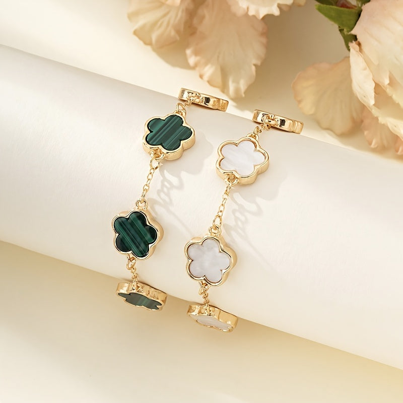 2 Pcs Set Of Exquisite Lucky Flower Design Bracelet Alloy Jewelry Elegant Leisure Style For Women Daily Dating Hand Decor