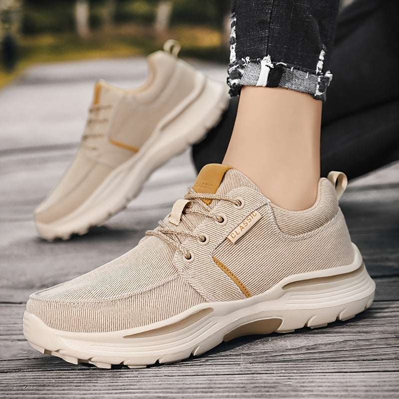 Plus Size Wide Fit Men's Lace-Up Loafers, Men's Canvas Lightweight Comfortable Walking Shoes