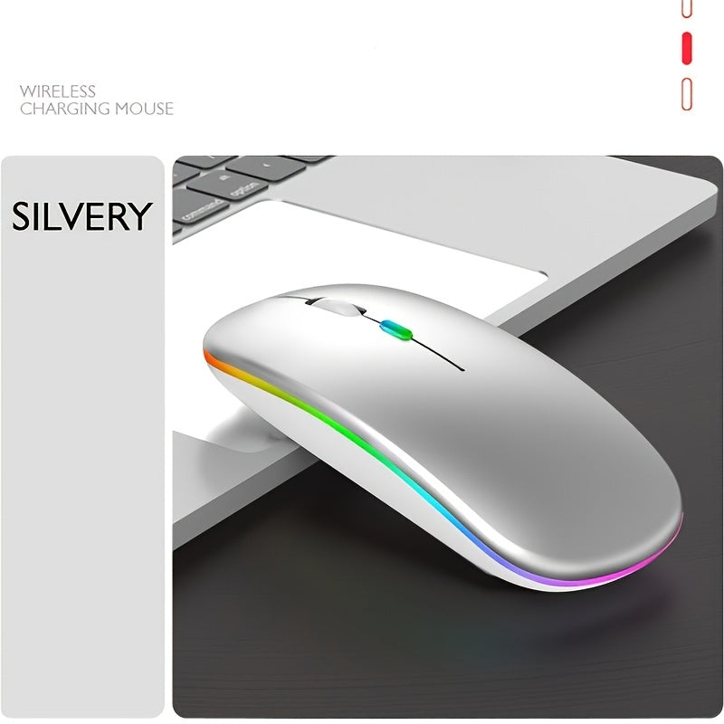 Rechargeable 2.4G Wireless Silent Office Mouse For PC Computer/laptop Windows/ios System With LED Color Light And BT5.2 Wireless Mouse.