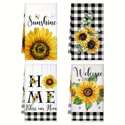 Sunflower-Themed Kitchen Towel Set (2/4 Pcs)