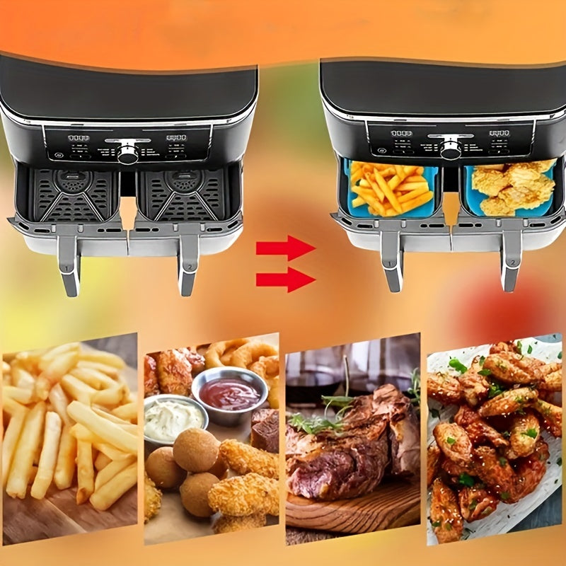 1/2pcs Square Air Fryer Silicone Pots - Reusable Non-Stick Baking Trays with Handles, High-Temp Resistant Oven & Air Fryer Liners, 19.48x12.7x6.99 cm, Easy Clean (Black/Red/Blue/Grey), Air Fryer Silicone Liners