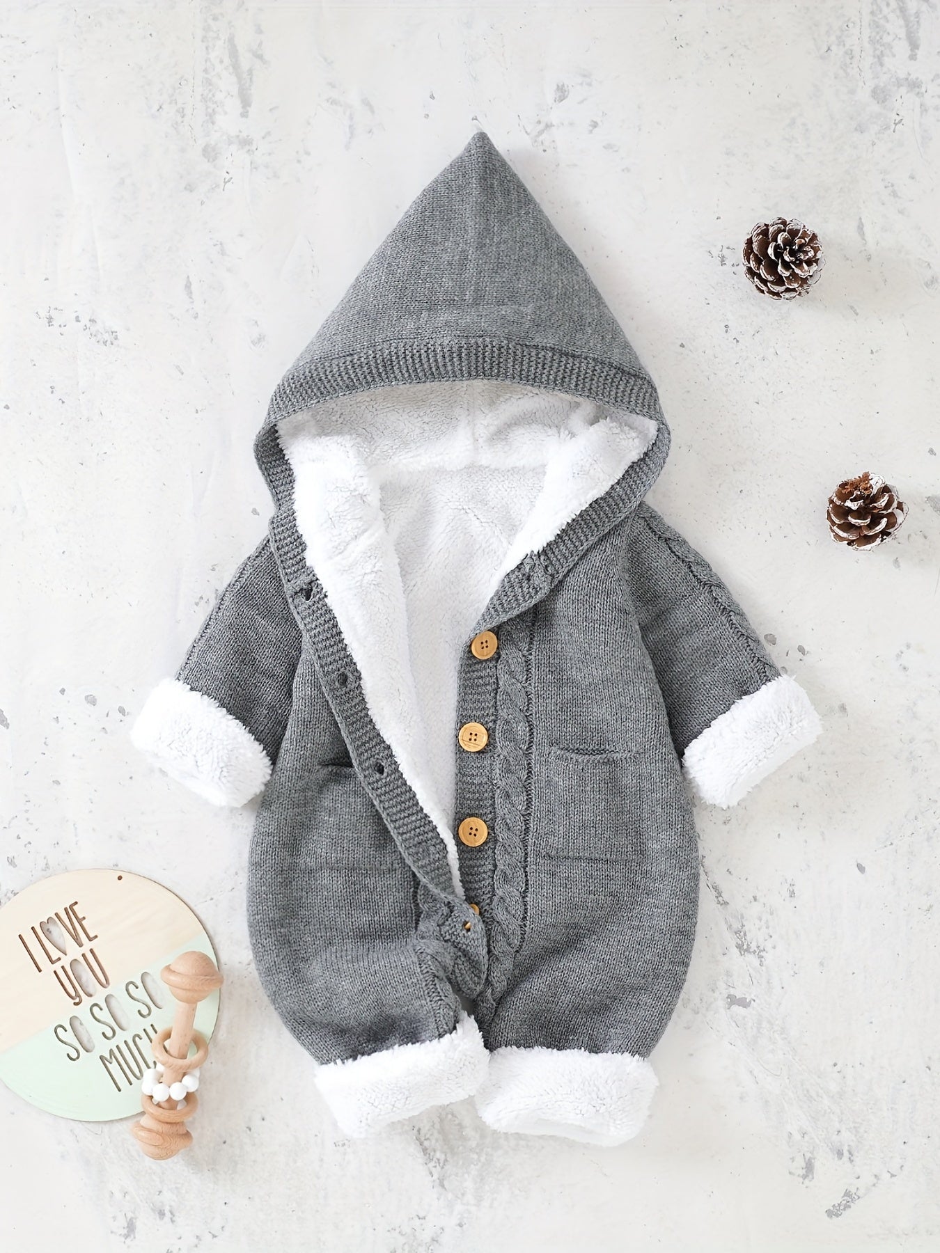[Knit | Jumpsuit] Long Sleeve Hooded Newborn Boys And Girls Knitted Jumpsuit With Pants
