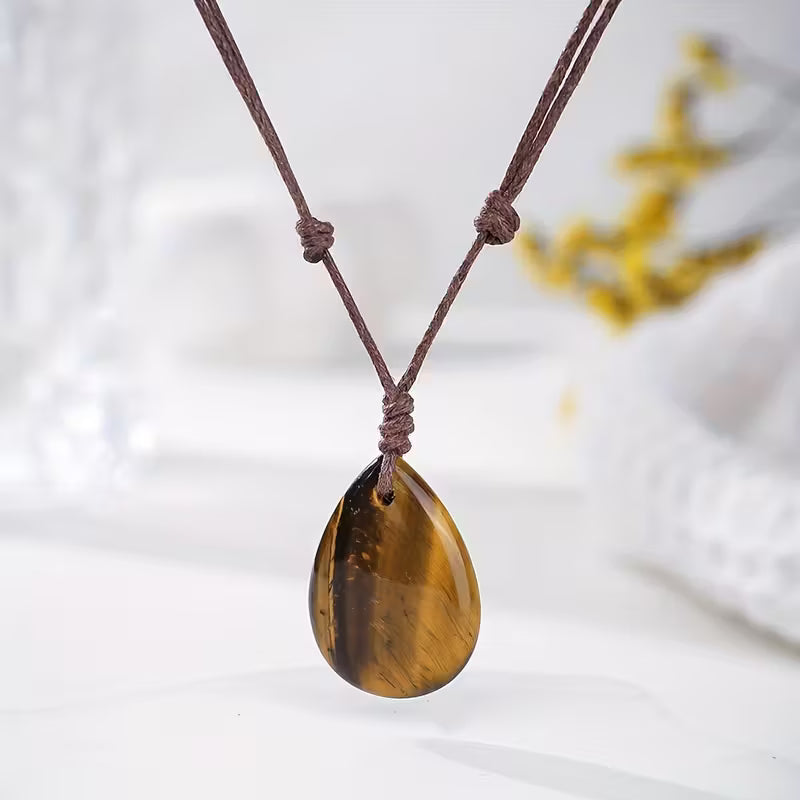 Natural Stone Hand-woven Drop Pendant Necklace