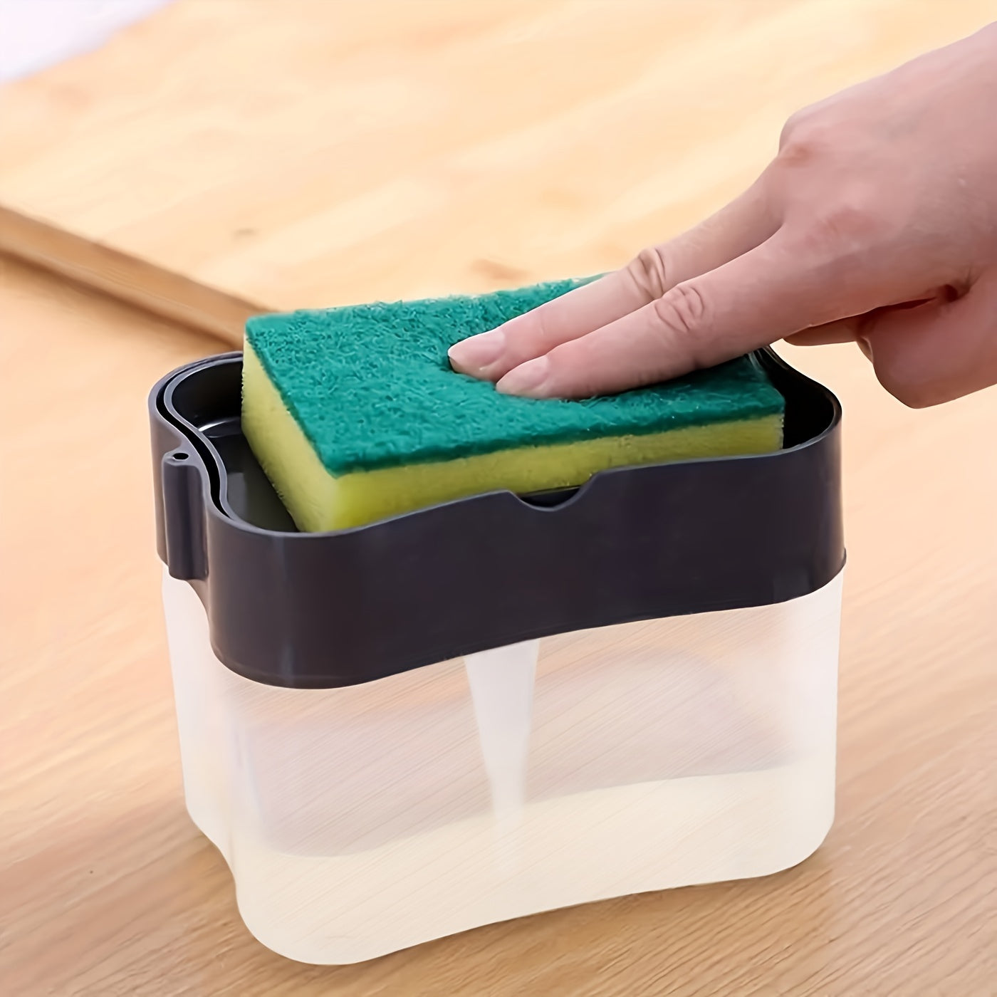 Modern Plastic Dish Soap Dispenser with Sponge Holder, Lightweight Square Kitchen Sink Accessory, Space-Themed Solid Colour Design, Hand Wash Only