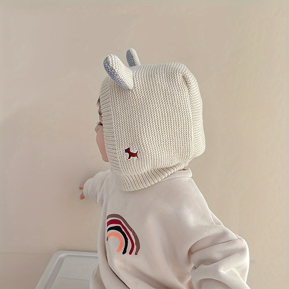 1pc Children's Knit Hat, Warmer Pullover Cap With Cute Ear Fleece Lined For Baby Boys & Girls In Autumn Winter