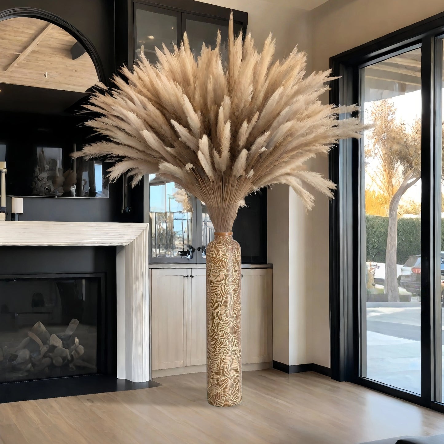1pc 74.93cm Bohemian Floor Vase, Elegant Striped Resin Decorative Vase for Living Room, Entryway, Fireplace, Doorway, Centerpiece - Perfect Holiday & Birthday Gift, Decorative Vase, Fireplace Decoration, Bohemian Style, Strip