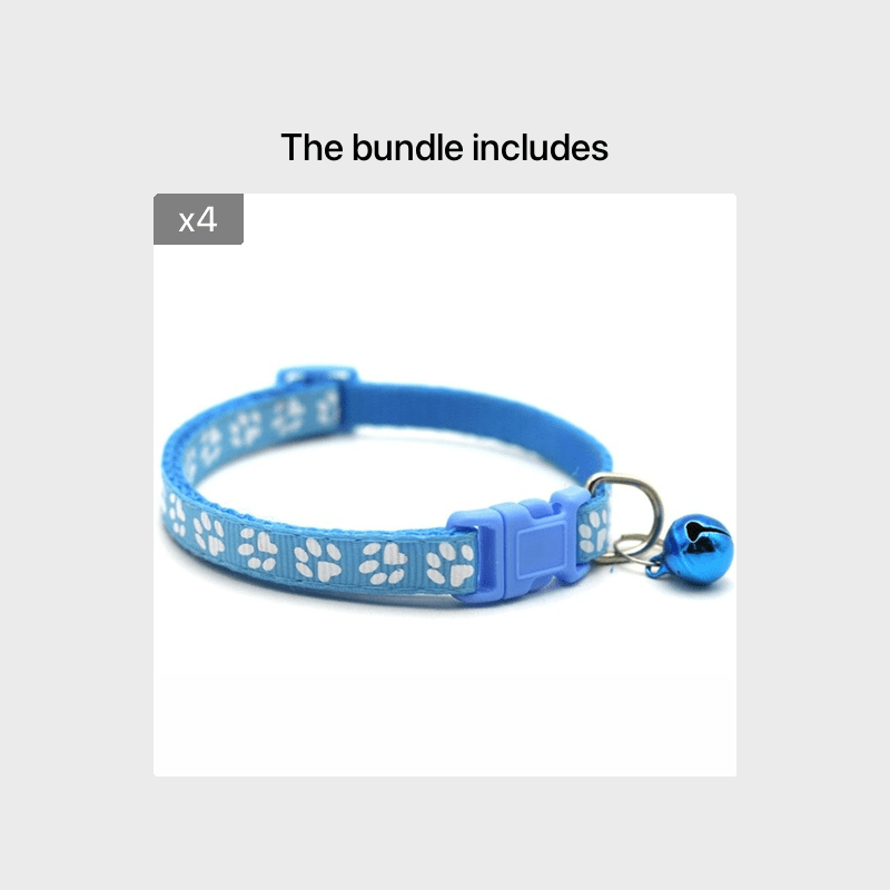 Rainbow Cute Bell Collar with Adjustable Buckle and Paw Print Design for Cats