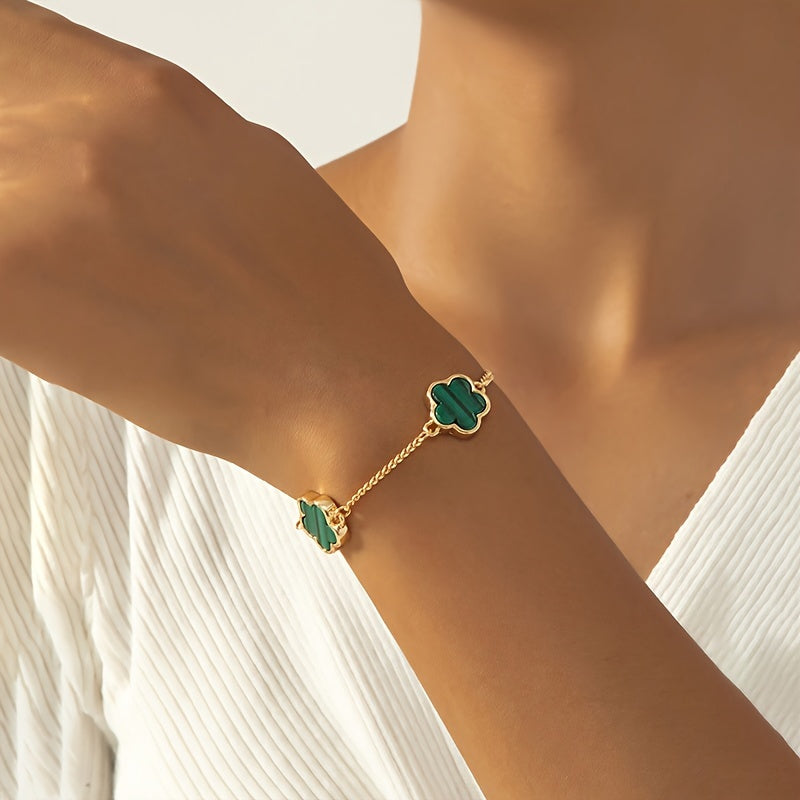 1pc Five Leaf Flower Thin Chain Bracelet Adjustable Hand Chain For Women