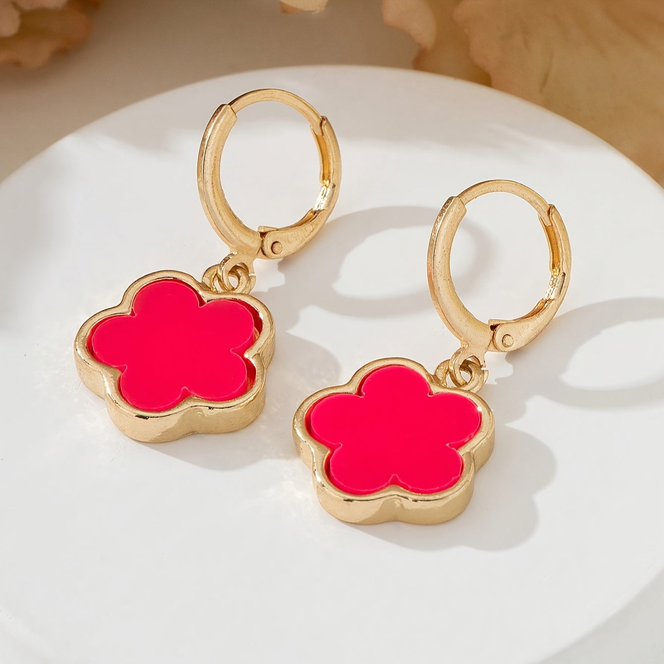 Colorful Lucky Flower Design Dangle Earrings Elegant Simple Style Alloy Jewelry Female Earrings