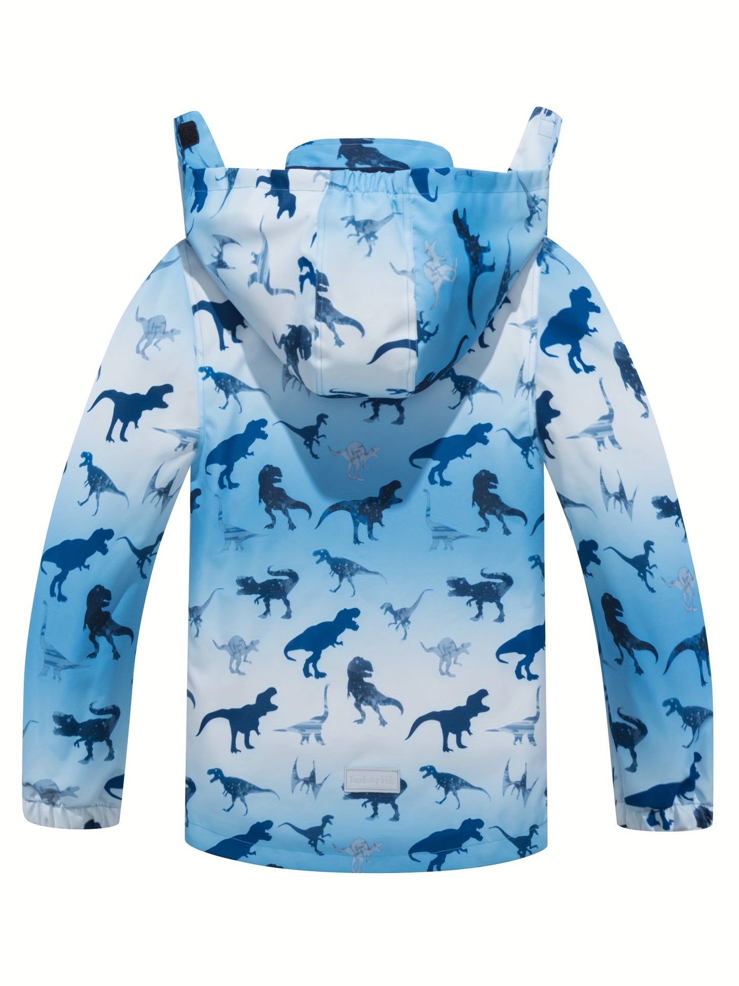 Boys' Dinosaur Jacket with Removable Hood & Windproof Fleece Lining - Lightweight Casual Zip-Up for Running, All-Season Playful Animal Print Coat, Dinosaur Clothes, Running Gear, Playful Design, Functional Zipper