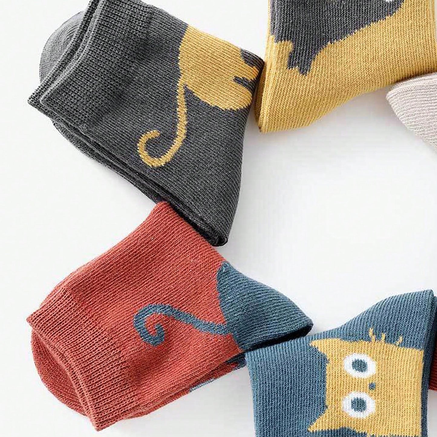5 Pairs of Four Seasons Baby Socks Spring And Autumn Cartoon Kitten Winter Medium Tube Socks Boys Girls Socks