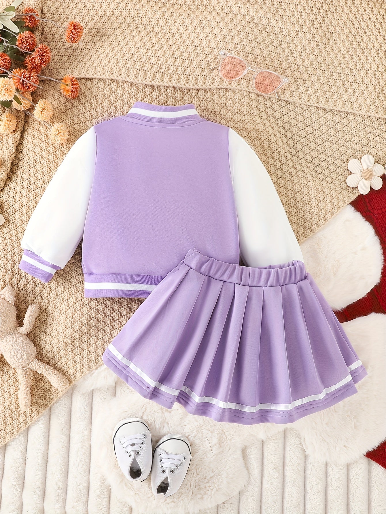 Preppy Style Girls 2pcs BABY GIRL Print Baseball Jacket + Pleated Skirt Outdoor Set For Party Sports Gift